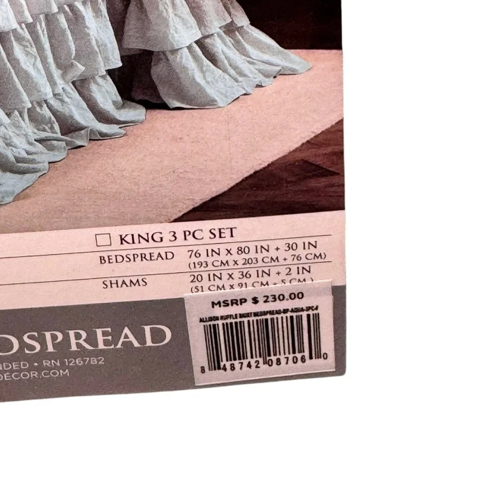 $230 Lush Decor Allison Ruffle Skirt Bedspread Set in Aqua Full Size Romantic